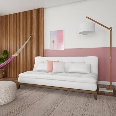 Imagem de Sofá-Cama 3 Lugares Casal Superior Base e Pés de Madeira Branco - Mobl