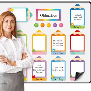 Imagem de Trandraft 16 peças de lenços magnéticos para escrita, quadro organizacional, sala de aula, apagável a seco, quadro de objetivos de aprendizagem, para quadro branco, metas, material de ensino em sala