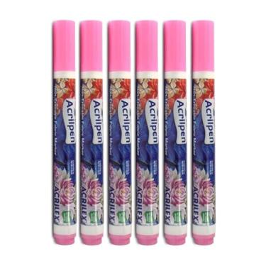 Imagem de Kit Com 6 Canetas Para Tecido Acrilpen 537 - Rosa - Acrilex - Pintura Permanente e Personalização É Ideal Para Personalizar E Detalhar Seus Projetos De Tecido Com Precisão E Durabilidade