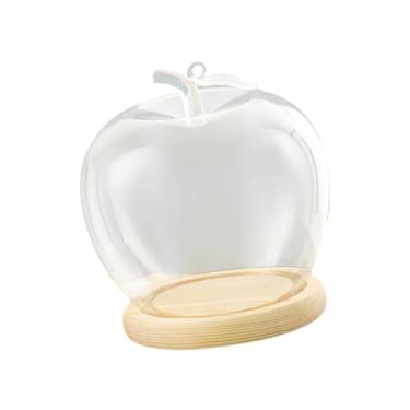 Imagem de Ioensy Expositor de vidro transparente com cúpula para festa de casamento, suprimentos para festa de casamento, diâmetro de 9 cm, base de madeira para mesa, Bege