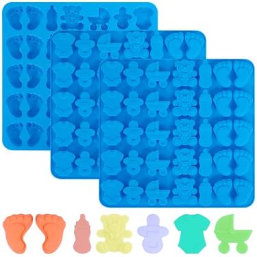 Imagem de Sidosir Molde de silicone de chocolate para chá de bebê, 3 peças, macacão antiaderente para bebê, moldes de pegada para chocolate, chupeta de garrafa para decoração de bolo, moldes de urso de