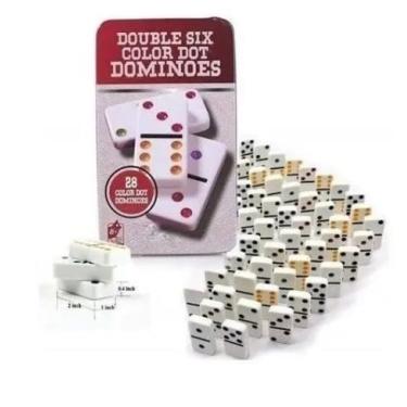 Imagem de Dominó Profissional Double Six Color, 28 Peças, Estojo de Metal, Preto ou Vermelho (Vermelho)