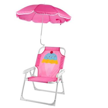 Imagem de PLULON Cadeira de praia infantil com guarda-chuva dobrável para gramado e acampamento com sombra de verão, cadeira de praia infantil para piscina e viagens ao ar livre (para crianças de 1 a 5 anos)