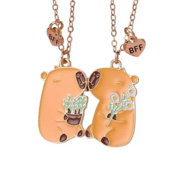 Imagem de Colar Best Friends para 2, capivara de desenho animado com coração, joias, presentes de amizade para mulheres, irmãs da alma, Medium, Zinco, Zircônia cúbica