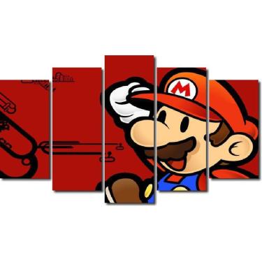 Imagem de Quadro Decorativo Jogo Super Mario Fundo Vermelho 5 Peças