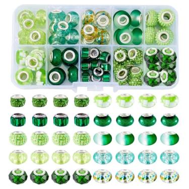 Imagem de Spritewelry 70 peças de contas europeias de vidro 14 mm contas de furo grande resina verde argila strass sortidas Rondelle espaçador contas para artesanato DIY colar pulseira colar brinco orifício: 5