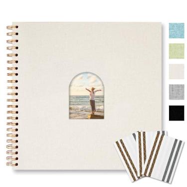 Imagem de Vienrose Álbum de recortes diy de 12x12 polegadas, álbum de fotos de janela em arco de linho, 80 páginas em branco, álbum de fotos para casamento, chá de bebê, bege