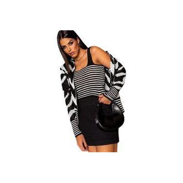Imagem de Conjunto feminino zebra tricô blusa manga longa e cropped cavado elega