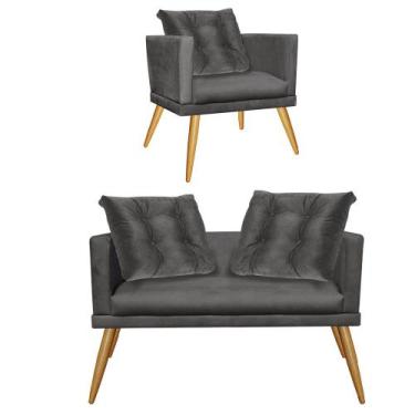 Imagem de Kit Poltrona e Namoradeira Sofá Milena Confort Com Almofada Sala Recep