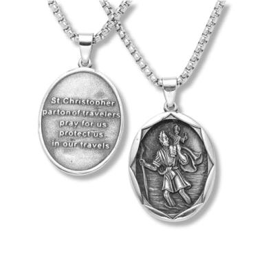 Imagem de Colar Masculino "São Cristóvão" em Aço Inoxidável Antialérgico – Pingente Detalhado com Oração – Proteção para Viajantes – Estilo e Fé – Acompanha Bolsa de Veludo
