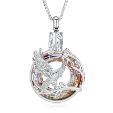 Imagem de QGJNSGC Colar de urna da árvore da vida para cinzas águia, anel de cremação, círculo da vida, pingente memorial de animais de estimação humanos, suporte de cinzas, presente para mulheres e homens, Aço