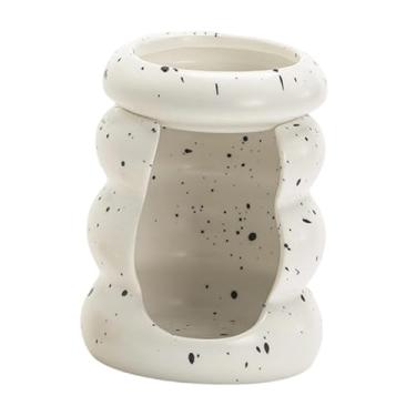 Imagem de WeiLaiKeQi Queimador de óleo essencial de cerâmica, porta-velas, decoração para casa, difusor de óleo portátil, multiuso nórdico para escritório e mesa, Ponto Preto Branco