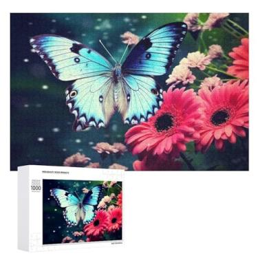 Imagem de Quebra-cabeça 500 peças personalizado de borboleta e flores para adultos quebra-cabeça de animais de estimação imagem de madeira quebra-cabeça desafiador com saco de armazenamento quebra-cabeça de