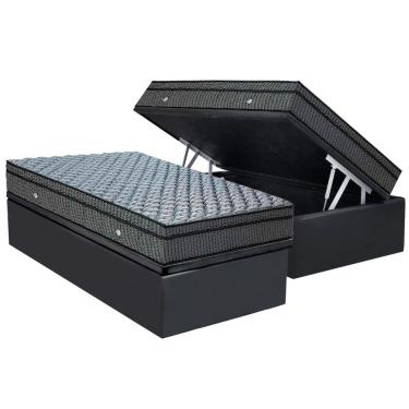 Imagem de Cama Box Baú Solteiro: Colchão Molas SuperPocket Ensacadas Ortobom Orthotel Luxo + Base CRC Suede Gray (88x188)