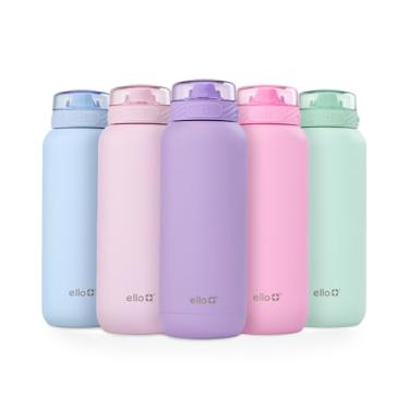Imagem de Ello Garrafa de água Cooper de aço inoxidável de 947 ml com canudo e alça de transporte, metal com parede dupla e isolamento a vácuo, tampa de bloqueio à prova de vazamento com bico de silicone macio,