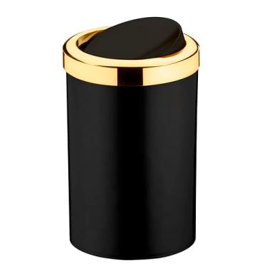 Imagem de Lixeira c/tampa basculante 8 litros preto/dourado - Future | Com sistema que esconde o saco de lixo