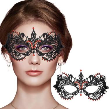 Imagem de Blindery Lace Eye Mask Costume Mask Lace Masquerade Mask Women Party Ball Venetian Masks for Ball Proms and Party (red)