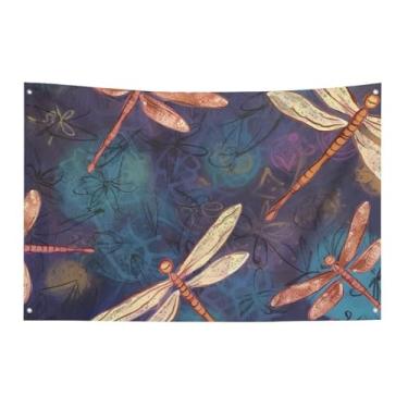 Imagem de Bandeira de libélula pintada à mão 119 x 178 cm, sem desbotamento, bandeira de boas-vindas, jardim, quintal, bandeira, decoração de casa, decoração de casa