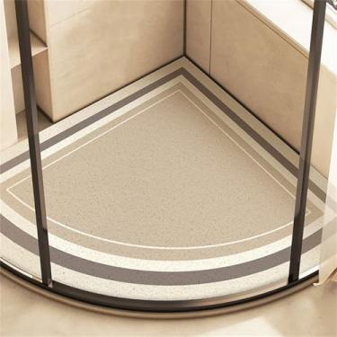 Imagem de Tapete seguro em forma de leque tapete de chuveiro antiderrapante, tapetes de banho confortáveis com dreno, tapetes de banheiro de bucha de PVC para áreas molhadas, acessórios de banheiro de secagem