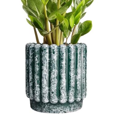 Imagem de Ceramicfor Vasos de cerâmica de 19 cm - vasos de cerâmica para plantas internas e externas, vaso decorativo com orifício de drenagem, vaso redondo canelado, decoração de sala de casa, presentes de