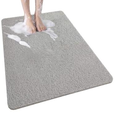 Imagem de SXYMTSW Tapete seguro tapete de chuveiro antiderrapante, tapetes de banho confortáveis com dreno, tapetes de banheiro de bucha de PVC para áreas molhadas, acessórios de banheiro de secagem rápida