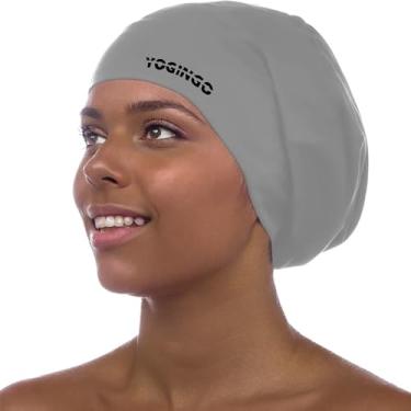 Imagem de Touca de natação extra grande - touca de natação para cabelos longos, dreadlocks, tranças, cachos e afros - touca de natação de silicone para mulheres e homens, mantenha o cabelo seco