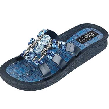 Imagem de Grandco Sandália feminina 25550d Denim Slide Jeweled impermeável com sola moldada de verão, Jeans, 37