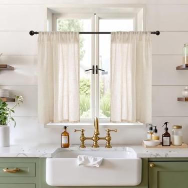 Imagem de BGment Cortinas curtas de linho natural 91 cm de comprimento para janelas de cozinha, cortinas pequenas transparentes leves e rústicas texturizadas para banheiro sobre a pia, decoração de café, bolso