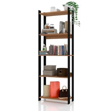 Imagem de Estante Organizadora Multiuso com Mini Estante para Livros e Livreiro de Aço - Estante para Ambientes Elegantes(Preto/Nature)