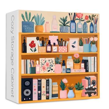 Imagem de Storage Cabinet 1000 Piece Puzzle for Adults, PICKFORU Flower Bookshelf Jigsaw Puzzles Flower Vase, Impossible Challenging Colorful Bookcase Theme as Home Decor