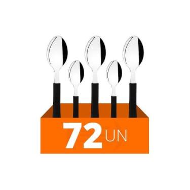 Imagem de Conjunto Chá E Sobremesa Leme 72 Peças Lâminas Aço Inox Cabo Preto Pba