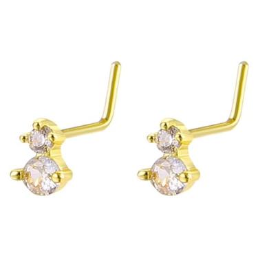 Imagem de Niaspi 2 peças de piercing de nariz em forma de L duplo cristal zircônia cúbica piercing minimalista strass piercing de narina joias para mulheres, Small, Cobre Zircônia cúbica, Sem Pedra Preciosa