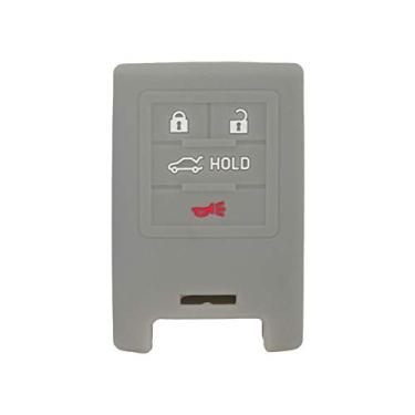 Imagem de SEGADEN Capa protetora de silicone com capa protetora compatível com CADILLAC CHEVROLET 4 botões Smart Remote Key Fob CV4773 Cinza