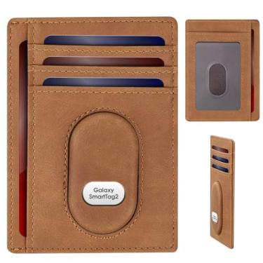 Imagem de GAOCHALE Carteira fina para Samsung Smarttag2 bolso frontal minimalista carteira de couro compatível com etiqueta Samsung RFID bloqueio de cartão, Marrom