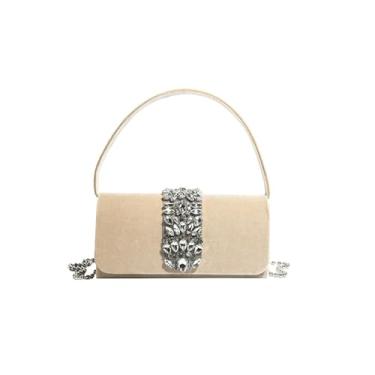 Imagem de CORIOS Bolsa feminina para noite com strass, bolsa de mão de cristal brilhante, bolsa de ombro com glitter, Caqui, Large
