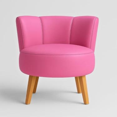 Imagem de Poltrona Decorativa para Sala de Estar Reforçada Moderna Tecido Corano Pés de Madeira Ergônomica (Rosa)