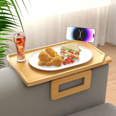 Imagem de Smatdecis Bandeja de braço para sofá, mesa com clipe de braço, adequada para bebidas domésticas, fast food/frutas, etc., mesa multifuncional de tamanho grande natural (suporte duplo para telefone