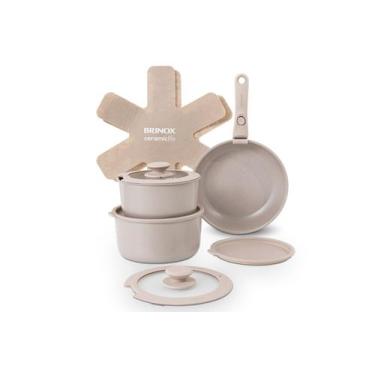 Imagem de Jogo de Panelas Brinox Fit 10 peças  Cabo Removível, Antiaderente Cerâ