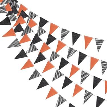 Imagem de Bandeira triangular com bolinhas pretas laranja e brancas com glitter, decoração de Halloween pendurada guirlanda assombradora de diabo Streamer de fundo de demônio para aniversário/aniversário e festa temática de demônio