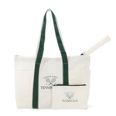 Imagem de AYRES OUTDOOR Bolsa feminina de tênis – Bolsa grande com bolsos, bolsa de viagem e bolsa cosmética – perfeita para quadra, academia e viagem (P e verde)