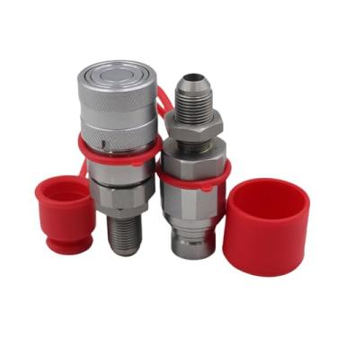 Imagem de Acoplador rápido hidráulico resistente ISO16028 JIC-10, 5/8"JIC 1/2 corpo de 1/2 acoplamento de face plana com tampa de poeira, suporte de anteparo para minicarregadeira super resistente à ferrugem e