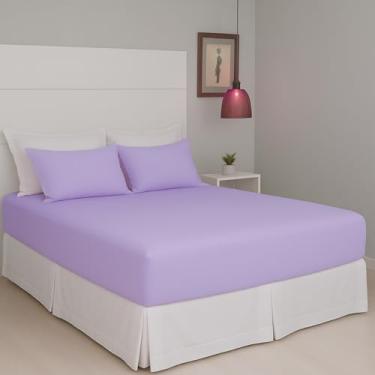 Imagem de Jogo de Lençol Queen Malha 100% Algodão Liso com Elástico 3 peças Toque Macio Top (Lilas)