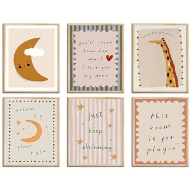 Imagem de Decoração de parede infantil, decoração de berçário de meninas e meninos, arte de parede em tela vintage para berçário, pôster de sala de jogos para quarto de criança, pôster de galeria eclética de