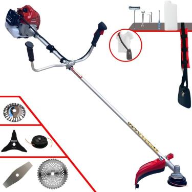 Imagem de Roçadeira À Gasolina Kawashima BCJ521L 52cc 2T 2,5HP de Potência Com 5 Opções de Corte Com Carretel + 3 Facas + Escova de Aço Para Pavers e Concreto