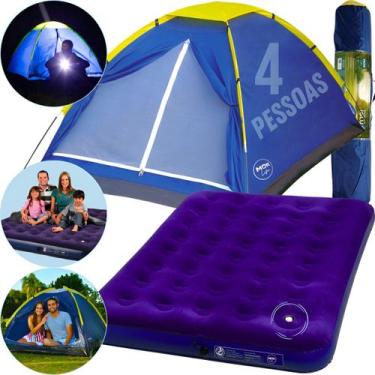 Imagem de Kit Barraca Camping 4 Pessoas Iglu + Colchão Inflável Casal - Prime Bi