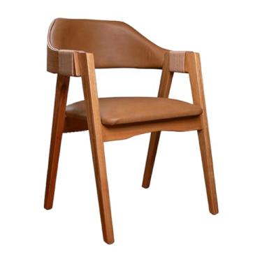 Imagem de Cadeira de Jantar Com Encosto Curvo Base em Madeira Maciça Detalhe no Braço em Corda Nautica - Emily (Couro Marrom)