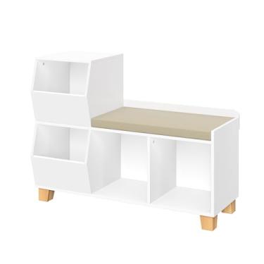 Imagem de RiverRidge Banco organizador de brinquedos para crianças com cubos e caixas de brinquedo para sala de jogos - Organizador de Cubby