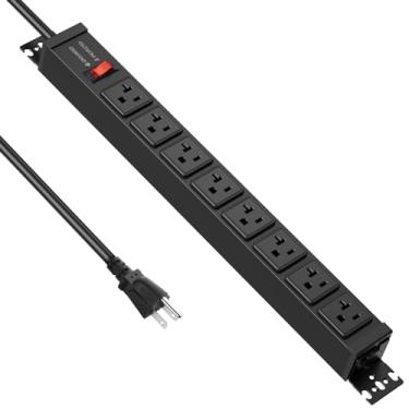 Imagem de JUNNUJ Protetor contra sobretensão de 20 Amp 4800J, suporte multiângulo de metal resistente de 8 saídas, 20A garagem Power Strip Shop 6-20R T-Slot, plugue 5-15P, cabo de extensão calibre 12 de 1,8 m