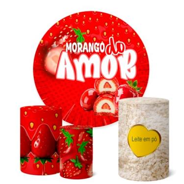 Imagem de Trio Capas Cilindro + Painel Redondo 1,50m Morango do Amor (K1MRG0004)