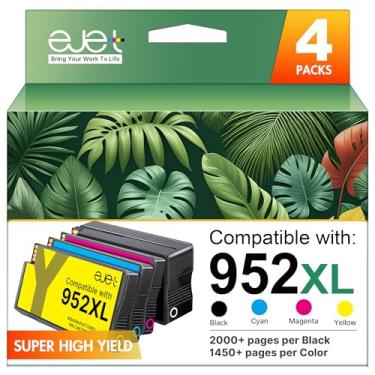 Imagem de ejet Pacote combo de cartuchos de tinta 952XL de alto rendimento (pacote com 4) compatível com cartuchos de tinta HP 952XL Combo Pack | Works Officejet Pro 8702 8710 8720 8210 7740 7720, preto ciano